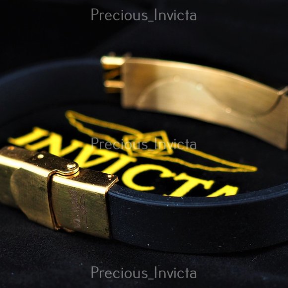 Invicta 10mm Polished Black Onyx Bead Bracelet with Gold IP  NEW Invicta Jewelry Men\'s ELMNTS GOLD/BLK Bracelet